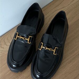 Massimo Dutti Black Loafers with Gold Detail